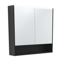 Fie LED Mirror Matte Black Shaving Cabinet With Under Shelf